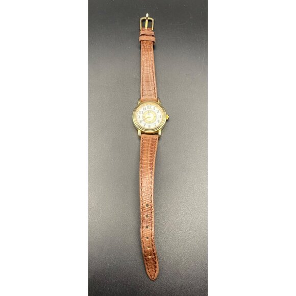 Quartex Delta Impex Womens Watch Gold Tone Case Brown Leather Band New Battery - Picture 2 of 8